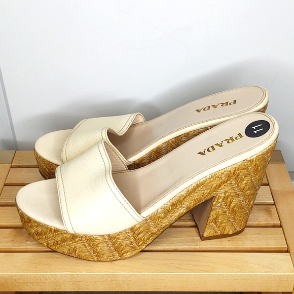 Prada🍦Wedge Sandals, cream/tan color, Size 41, 10.5/11 M Women's, 🆕 - Picture 3 of 11